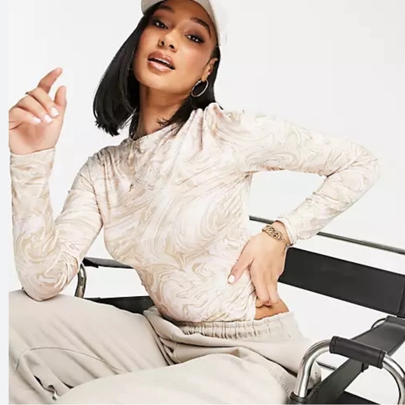 ASOS Tops - ASOS DESIGN marble print bodysuit in beige